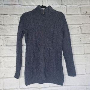 Aran Sweater Market Charcoal Gray Merino Wool Zip Cardigan Womens Small